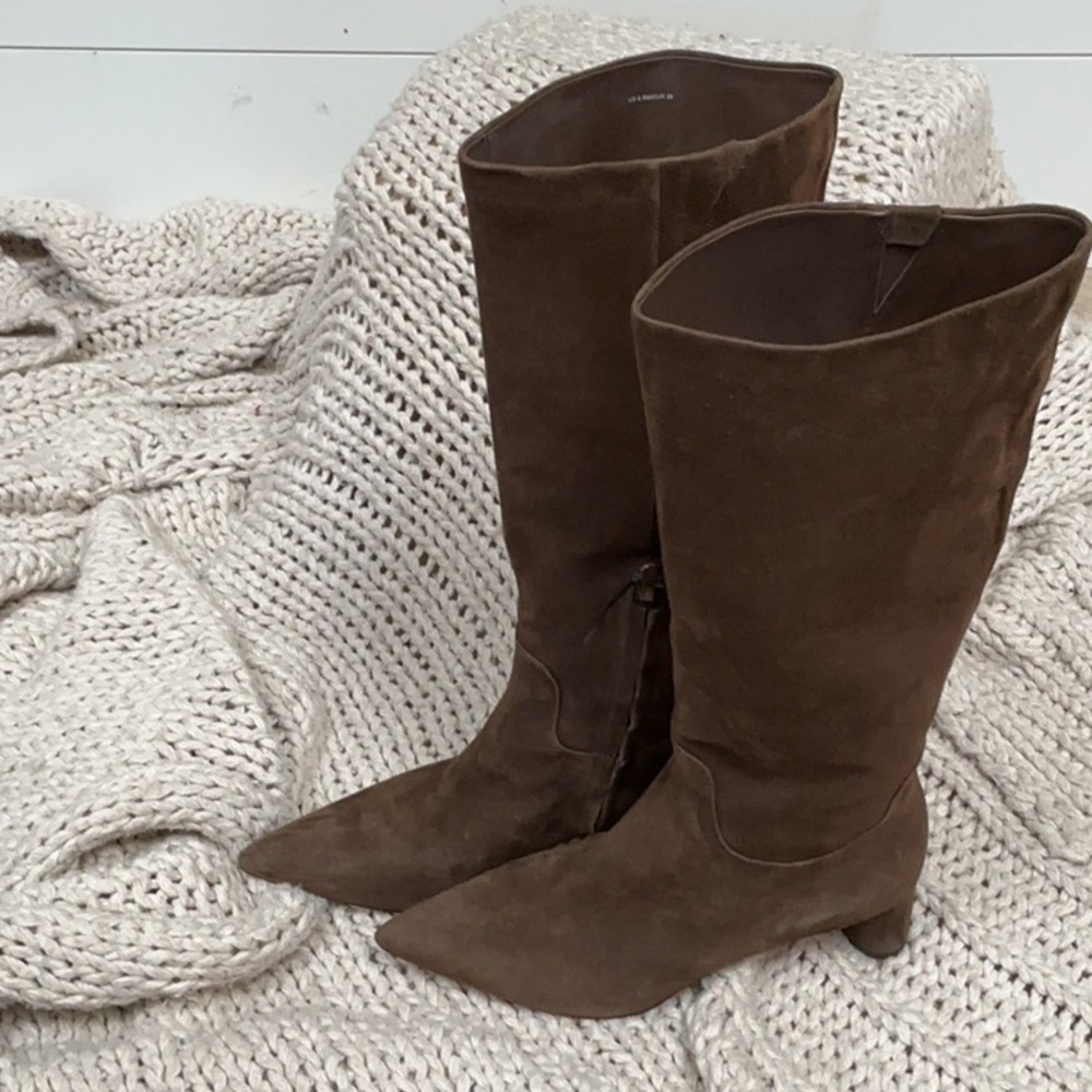 Vince Brown Heeled Boots with Chunky Block Heel